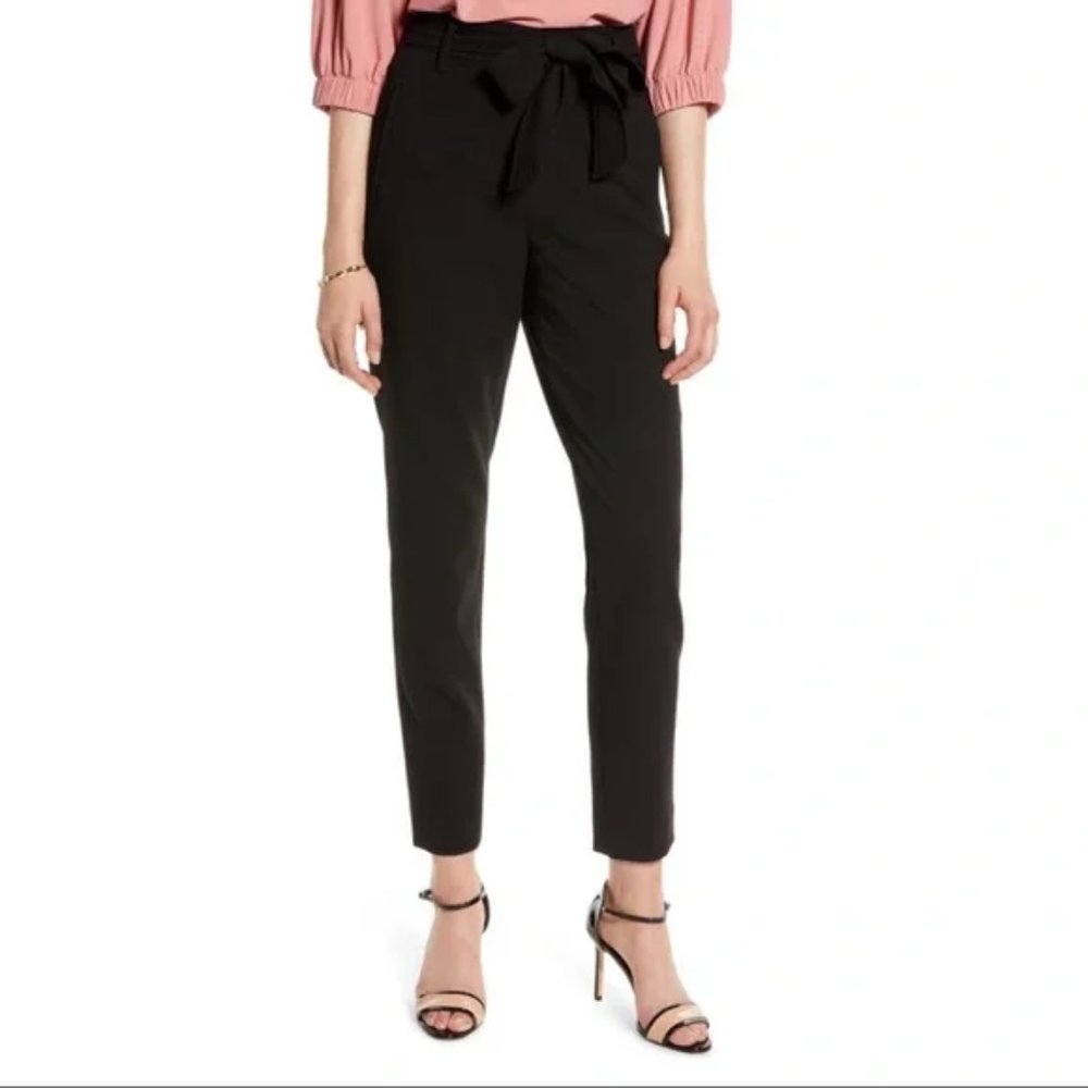 Halogen tie waist twill ankle pants - black